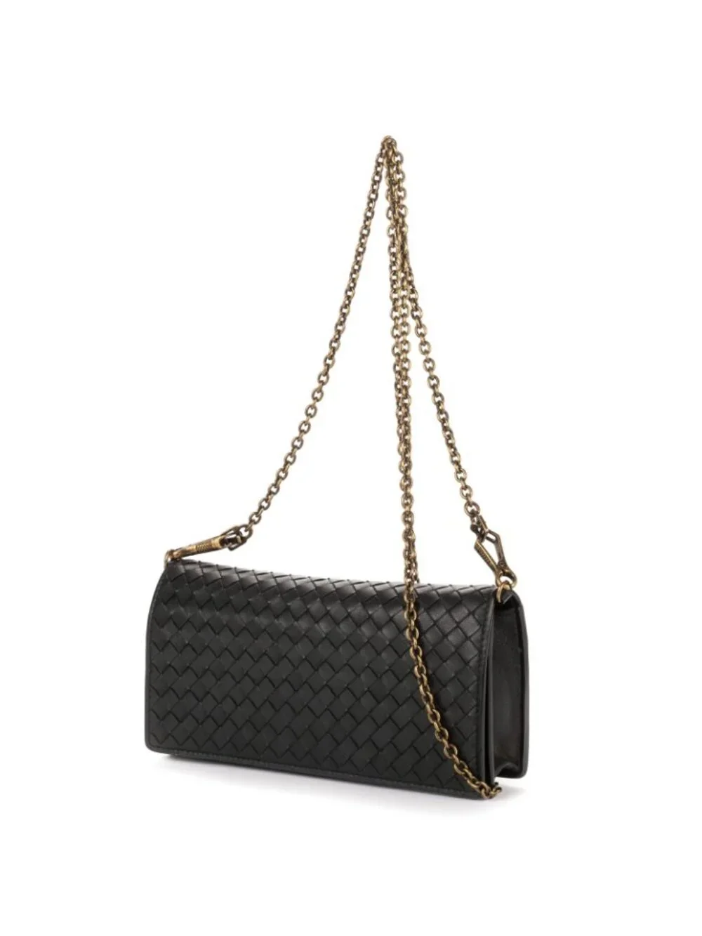 Bottega Venetawallet on Chain Crossbody Black Intrecciato Calfskin Leathera